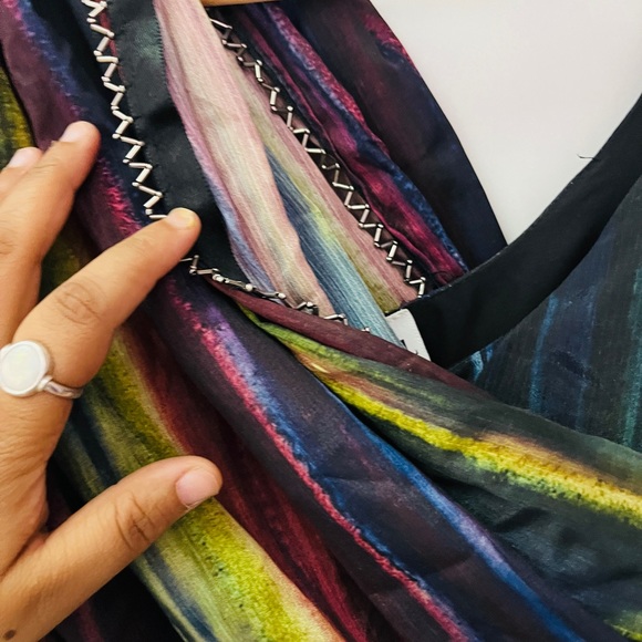 Black Multi colour gown , off shoulder with belt ! - Picture 4 of 13